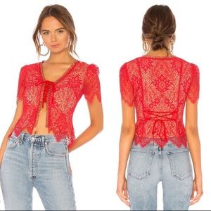 MAJORELLE Red Lace Top